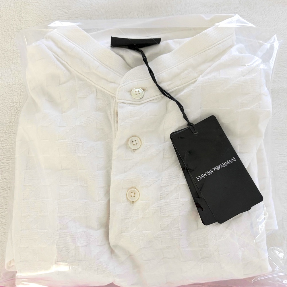 EMPORIO ARMANI Half Collar Patterned Polo (Size: SMALL) in White MSRP $325 - Picture 7 of 7